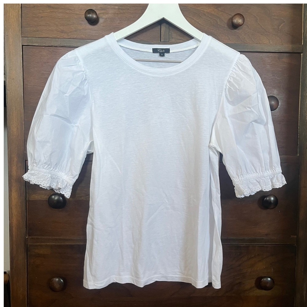Rails Laurel Puff Sleeve Top Womens S White Designer Quality